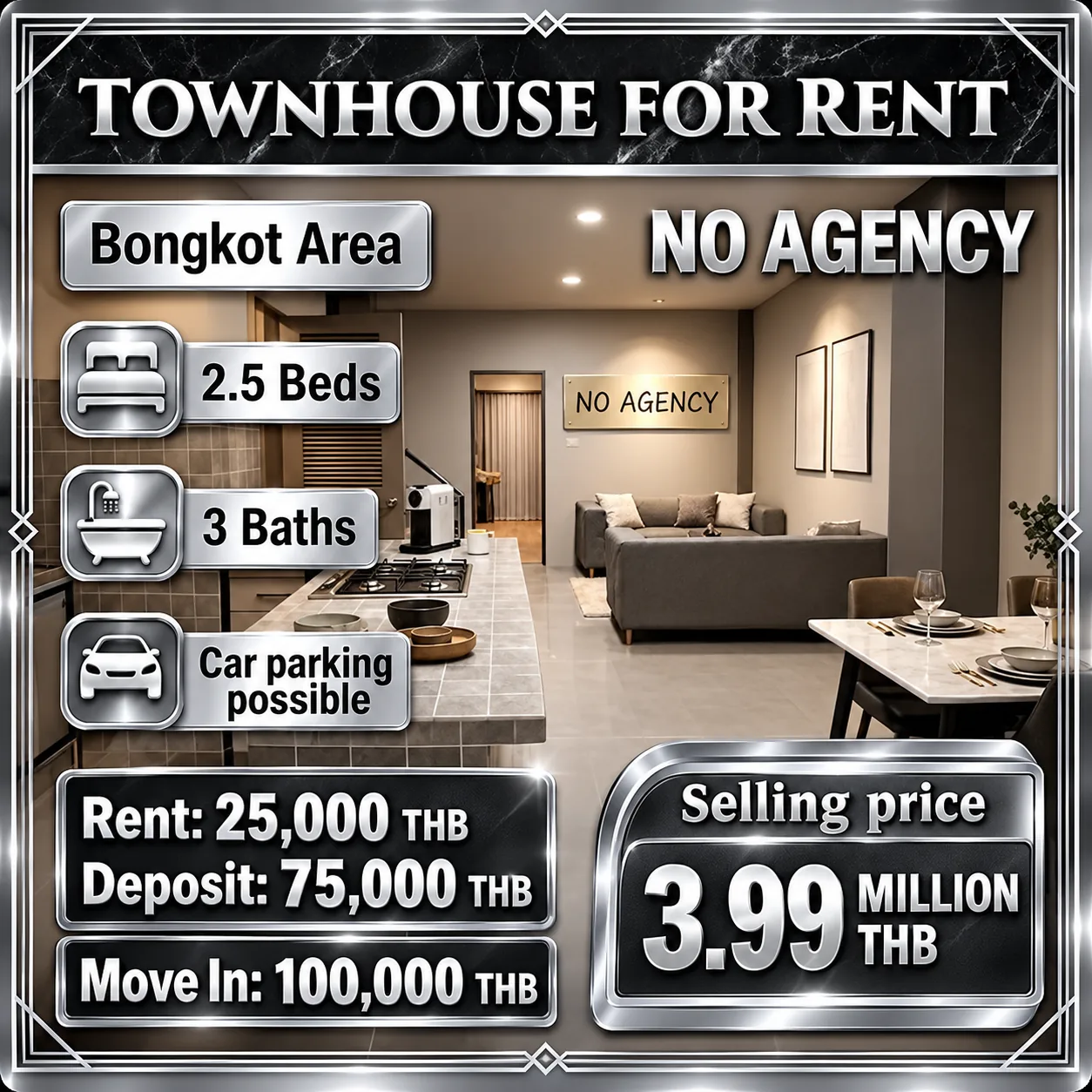 Newly Renovated Townhouse – Move-In Today Bongkot Area – Quiet Cul-de-Sac
