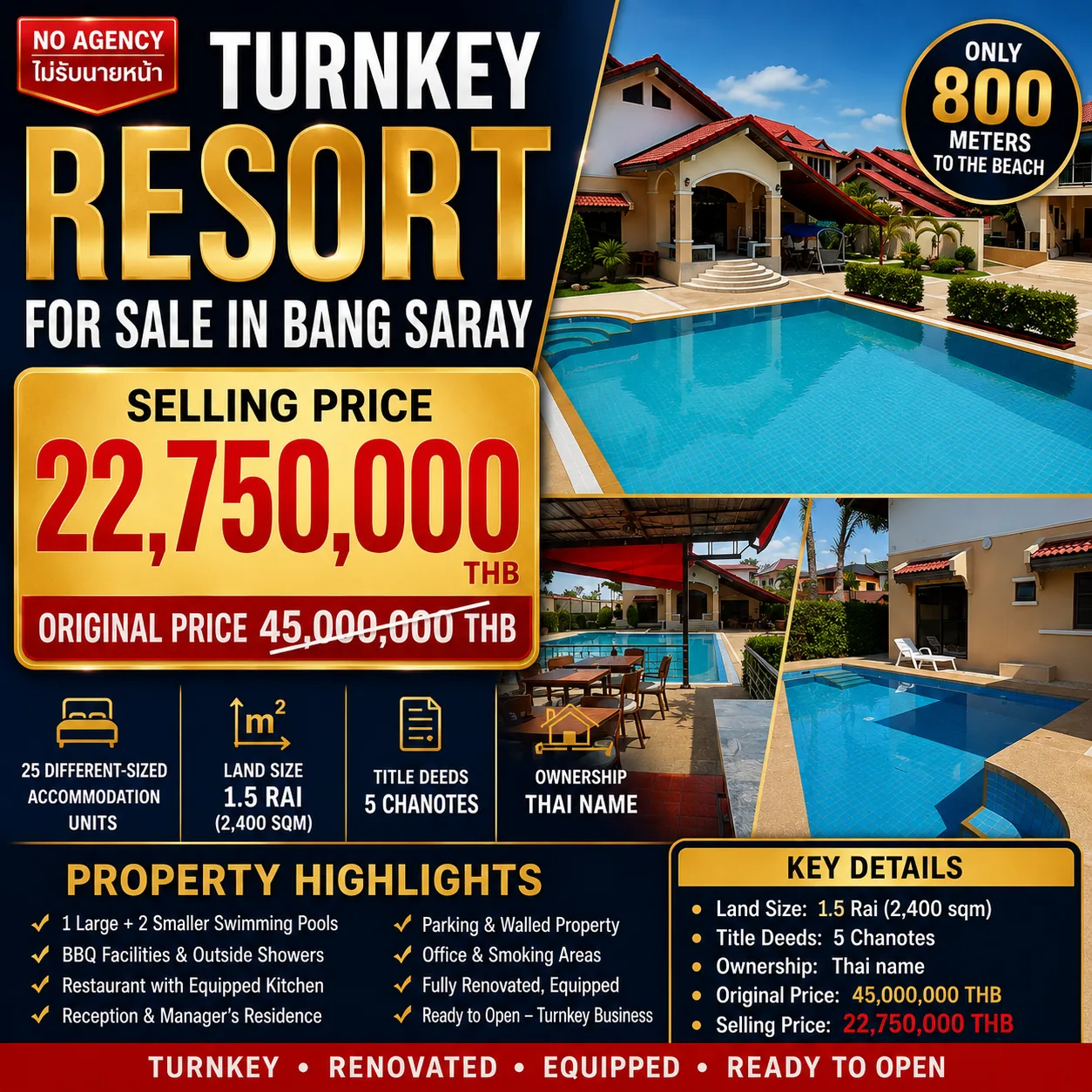 TURNKEY RESORT FOR SALE IN BANG SARAY