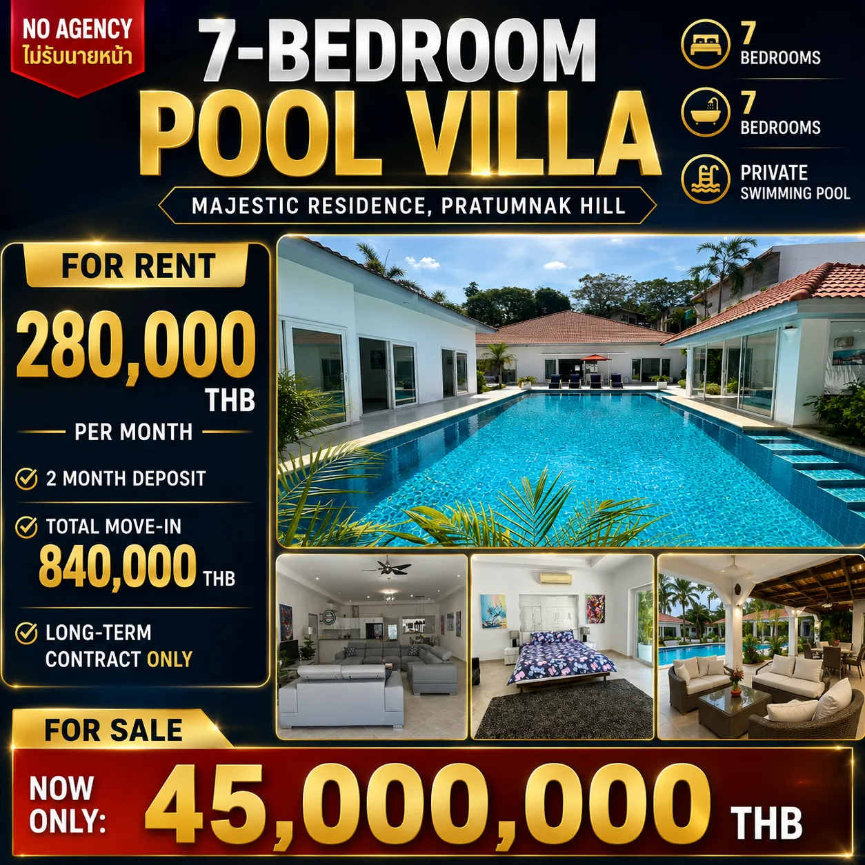  7-Bedroom Pool Villa at Majestic Residence, Pratumnak Hill