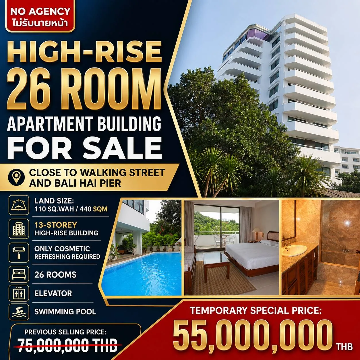 HIGH-RISE 26 Room APARTMENT BUILDING FOR SALE NEAR WALKING STREET
