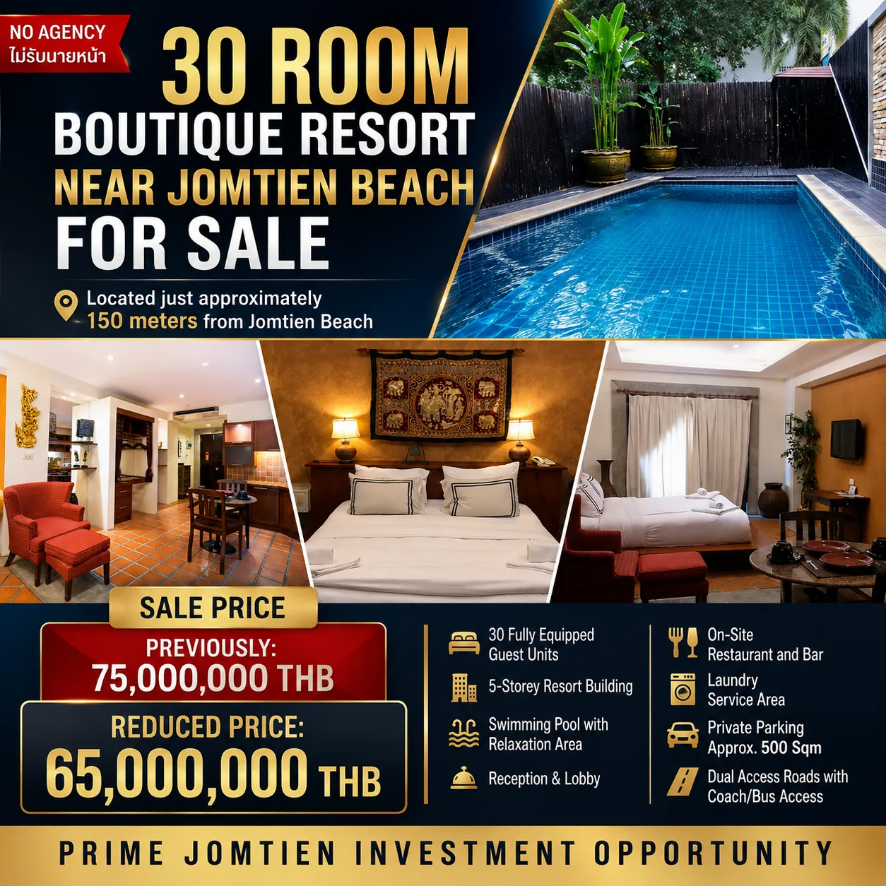 30 Room BOUTIQUE RESORT NEAR JOMTIEN BEACH FOR SALE