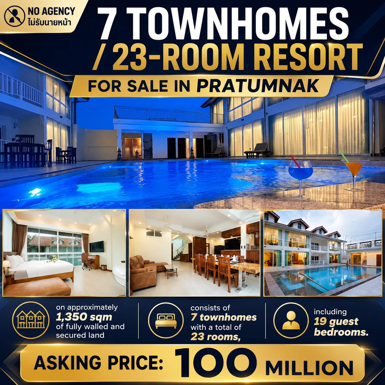 7 TOWNHOMES / 23-ROOM RESORT FOR SALE IN PRATUMNAK