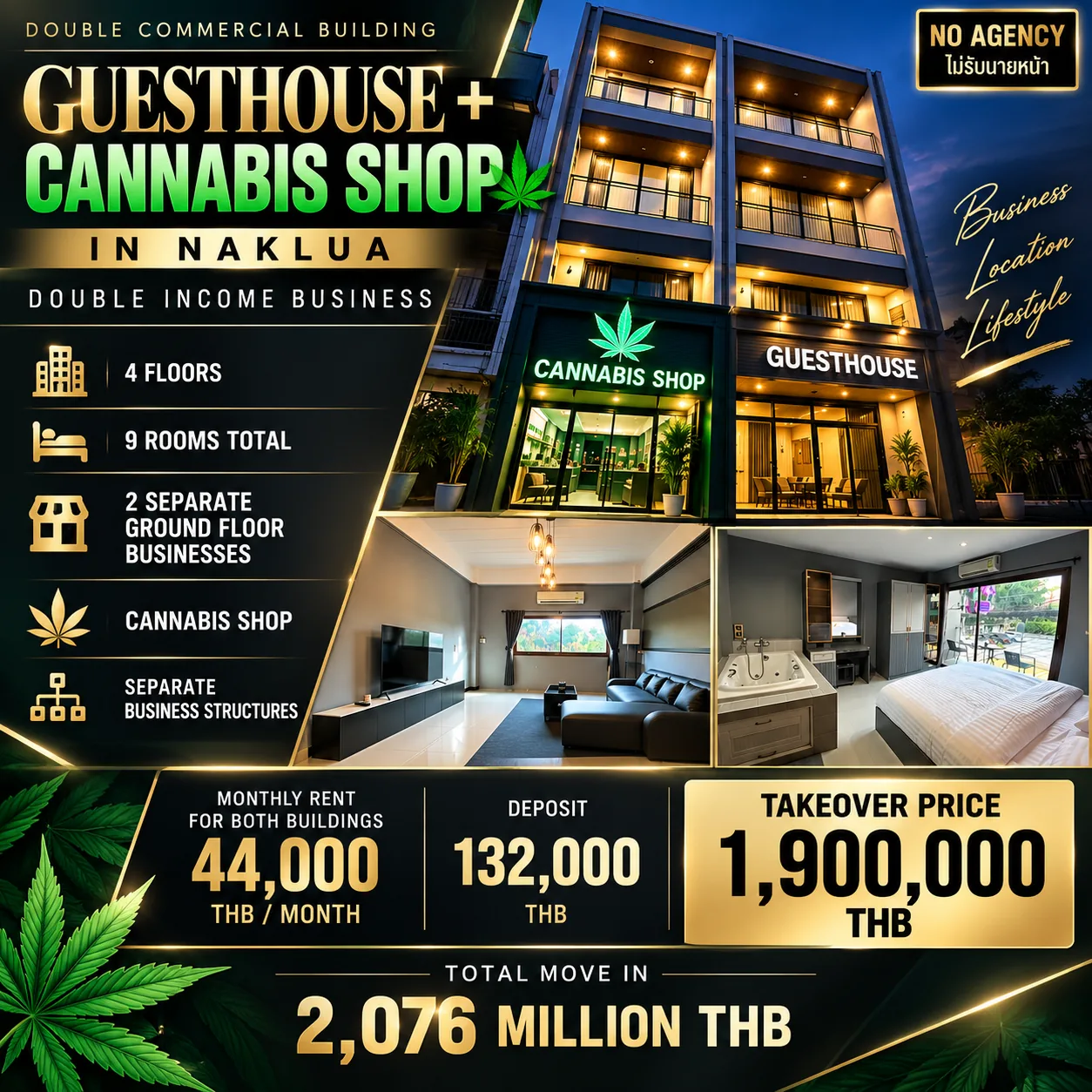 NoAgency| GUESTHOUSE + CANNABIS SHOP – DOUBLE INCOME BUSINESS 