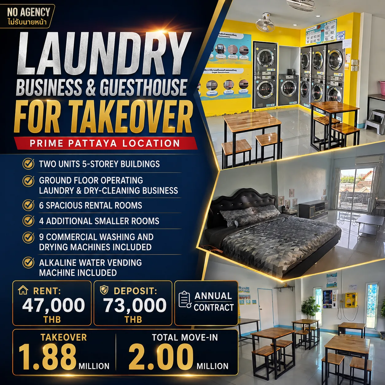 LAUNDRY BUSINESS & GUESTHOUSE FOR TAKEOVER – PRIME PATTAYA LOCATION