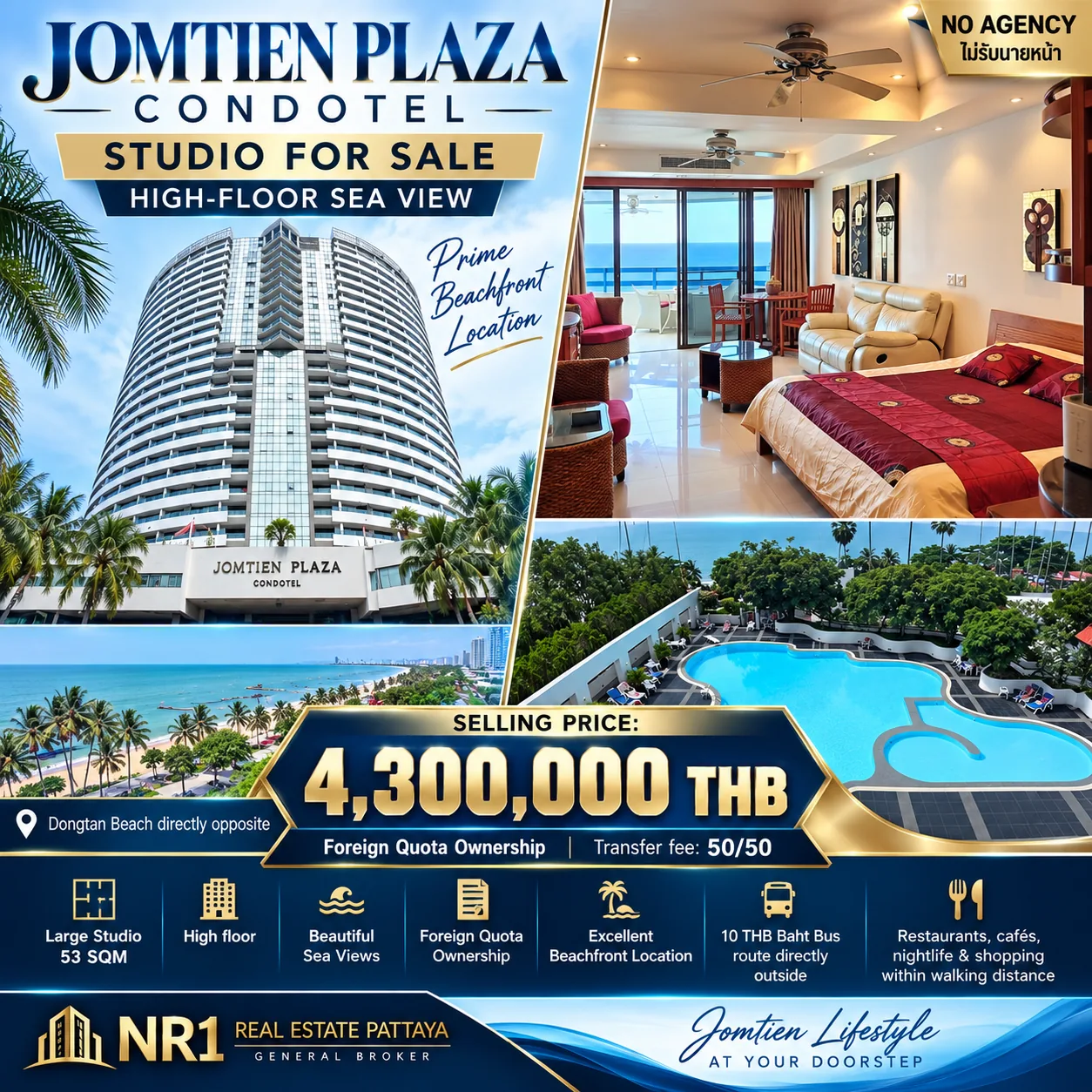 🌊 JOMTIEN PLAZA CONDOTEL – HIGH-FLOOR SEA VIEW STUDIO FOR SALE 🌊